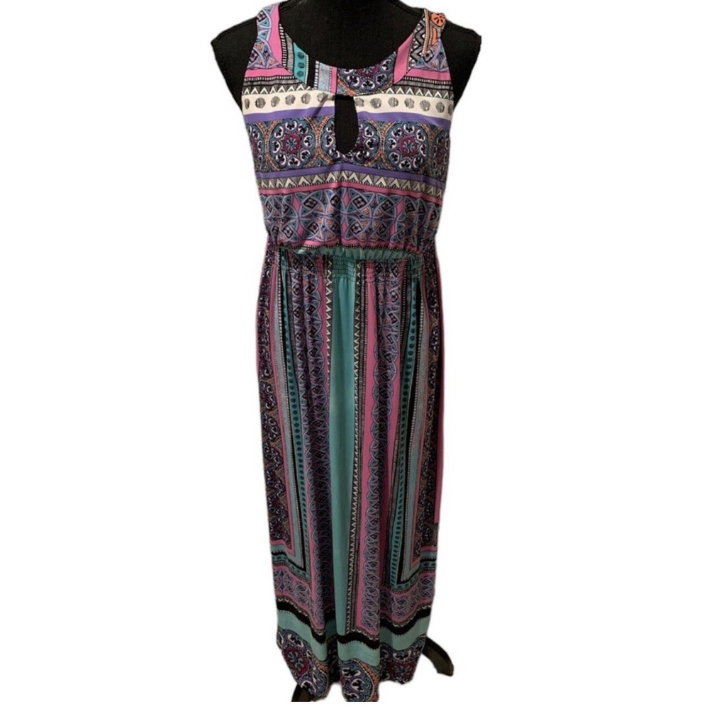 Women's Soma Keyhole Jersey Maxi Dress Size XL  Boho Mandala Beach Resort Vacay‎